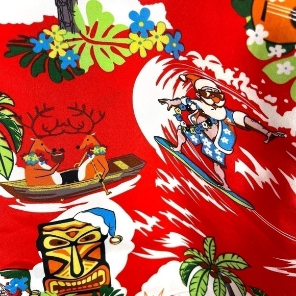 4 for $40 SALE! SSLR Christmas Paradise Hawaiian Shirt, Red Print, Size L - Picture 8 of 12